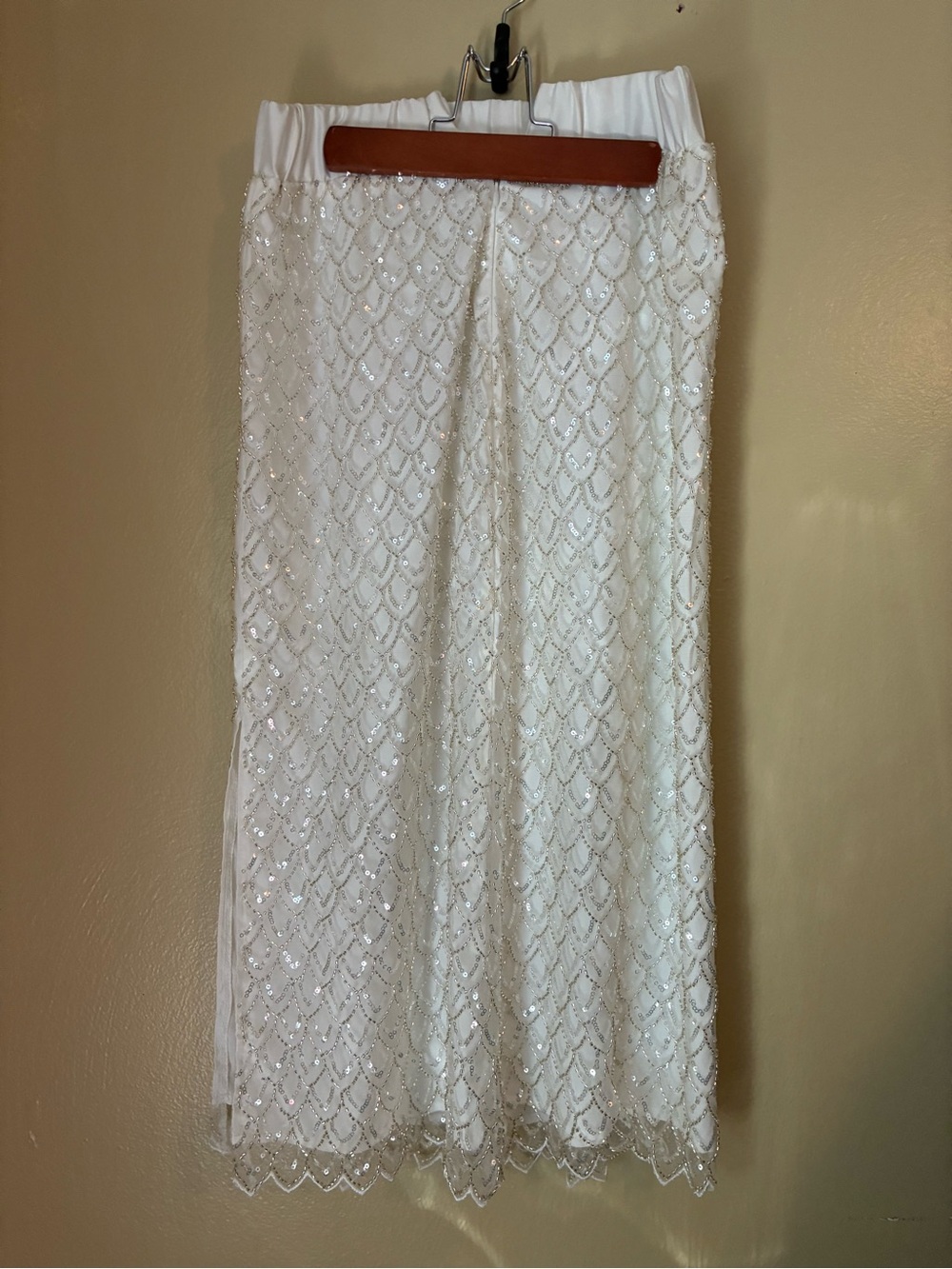 White Sequin Lace Maxi Skirt